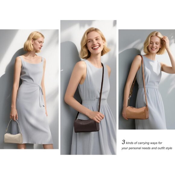 Genuine Leather Crossbody Bag for Women Small Barrel Purse Shoulder Handbag - Picture 2 of 7